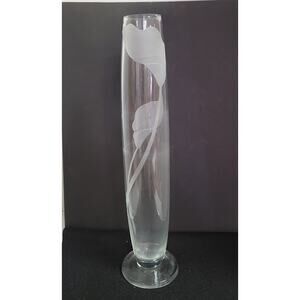 Vintage Retired Mikasa Lead Crystal Engraved Etched Calla Lily 16 " Poland Vase